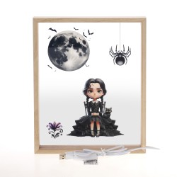 Πασχαλινό Σετ Δώρου Wednesday: Αρωματική Λαμπάδα & Ξύλινο Φωτιστικό Κάδρο LED 