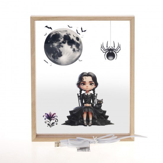 Πασχαλινό Σετ Δώρου Wednesday: Αρωματική Λαμπάδα & Ξύλινο Φωτιστικό Κάδρο LED 