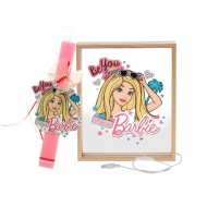 Πασχαλινό Σετ Δώρου Barbie: Αρωματική Λαμπάδα & Ξύλινο Φωτιστικό Κάδρο LED ΠΛΦ-2660