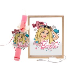 Πασχαλινό Σετ Δώρου Barbie: Αρωματική Λαμπάδα & Ξύλινο Φωτιστικό Κάδρο LED ΠΛΦ-2660