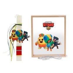 Πασχαλινό Σετ Δώρου Brawl Stars: Αρωματική Λαμπάδα & Ξύλινο Φωτιστικό Κάδρο LED ΠΛΦ-2661