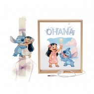 Πασχαλινό Σετ Δώρου Lilo & Stitch: Αρωματική Λαμπάδα & Ξύλινο Φωτιστικό Κάδρο LED 