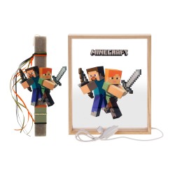 Πασχαλινό Σετ Δώρου Minecraft: Αρωματική Λαμπάδα & Ξύλινο Φωτιστικό Κάδρο LED ΠΛΦ-2658