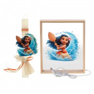 Πασχαλινό Σετ Δώρου Moana: Αρωματική Λαμπάδα & Ξύλινο Φωτιστικό Κάδρο LED ΠΛΦ-2656
