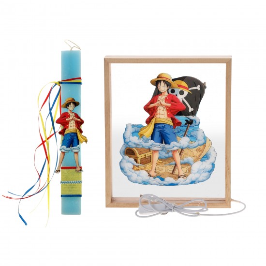 Πασχαλινό Σετ Δώρου One Piece: Αρωματική Λαμπάδα & Ξύλινο Φωτιστικό Κάδρο LED ΠΛΦ-2664