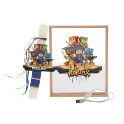 Πασχαλινό Σετ Δώρου Roblox: Αρωματική Λαμπάδα & Ξύλινο Φωτιστικό Κάδρο LED ΠΛΦ-2653