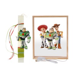 Πασχαλινό Σετ Δώρου Toy Story: Αρωματική Λαμπάδα & Ξύλινο Φωτιστικό Κάδρο LED ΠΛΦ-2657