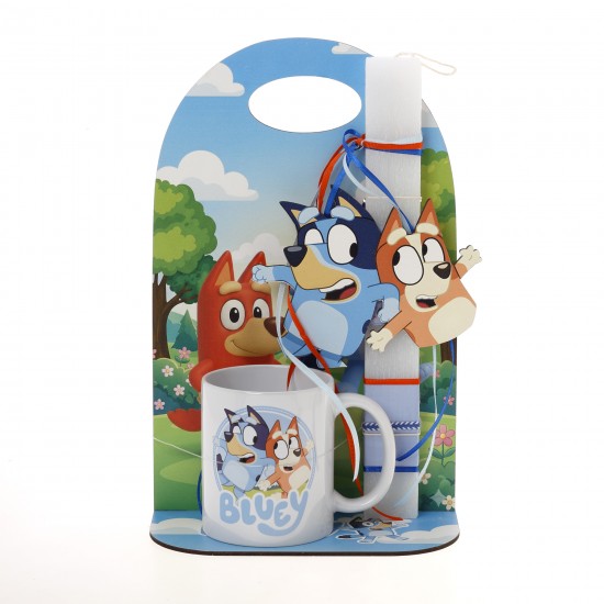 Πασχαλινό Σετ Δώρου Bluey: Αρωματική Λαμπάδα, Κεραμική Κούπα & Ξύλινη Βάση ΠΛΚ-2617