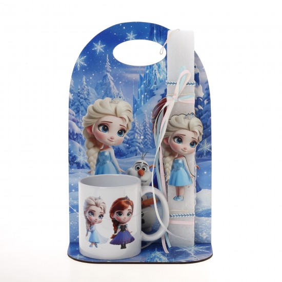 Πασχαλινό Σετ Δώρου Frozen: Αρωματική Λαμπάδα, Κούπα & Ξύλινη Βάση ΠΛΚ-2610