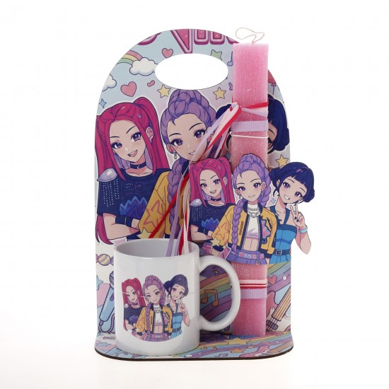 Πασχαλινό Σετ Δώρου Huntrix: Αρωματική Λαμπάδα, Κούπα & Ξύλινη Βάση ΠΛΚ-2612