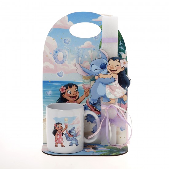 Πασχαλινό Σετ Δώρου Lilo & Stitch: Αρωματική Λαμπάδα, Κούπα & Ξύλινη Βάση ΠΛΚ-2606