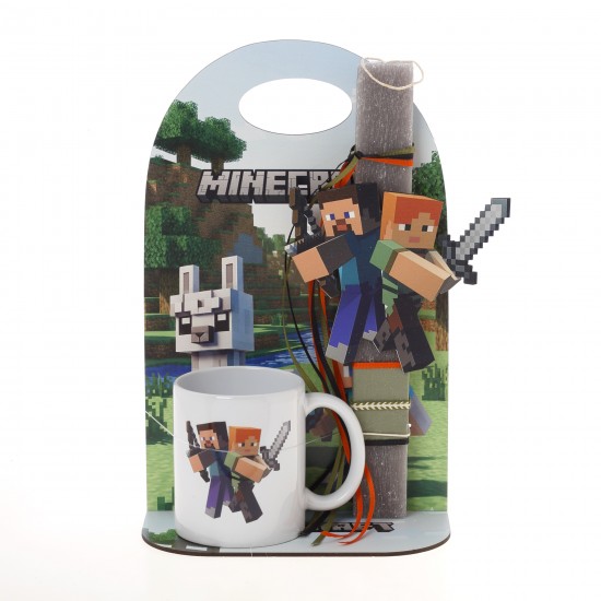 Πασχαλινό Σετ Δώρου Minecraft: Αρωματική Λαμπάδα, Κούπα & Ξύλινη Βάση
