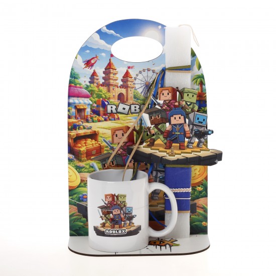 Πασχαλινό Σετ Δώρου Roblox: Αρωματική Λαμπάδα, Κούπα & Ξύλινη Βάση ΠΛΚ-2614