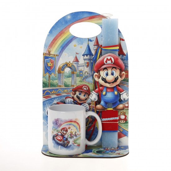 Πασχαλινό Σετ Δώρου Super Mario: Αρωματική Λαμπάδα, Κούπα & Ξύλινη Βάση ΠΛ-2601