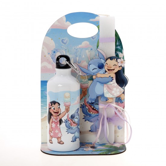 Πασχαλινό Σετ Δώρου Lilo & Stitch: Αρωματική Λαμπάδα, Παγούρι & Ξύλινη Βάση ΠΛ-2685