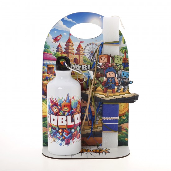 Πασχαλινό Σετ Δώρου Roblox: Αρωματική Λαμπάδα, Παγούρι & Ξύλινη Βάση ΠΛ-2677