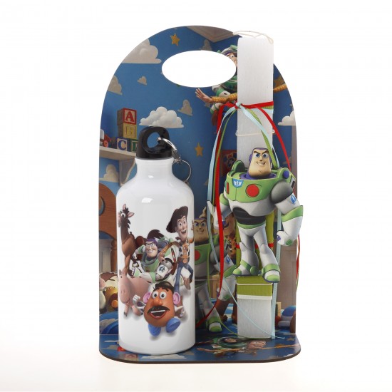 Πασχαλινό Σετ Δώρου Toy Story: Αρωματική Λαμπάδα, Παγούρι & Ξύλινη Βάση 