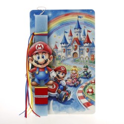 Πασχαλινή Λαμπάδα Super Mario Kart με Ξύλινη Πινακίδα Πόρτας ΠΛ-2633