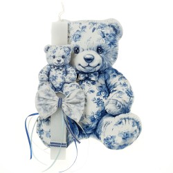 Πασχαλινή Λαμπάδα "Blue Floral Teddy Bear" με Ξύλινο Διακοσμητικό Τοίχου ΠΛ-26112