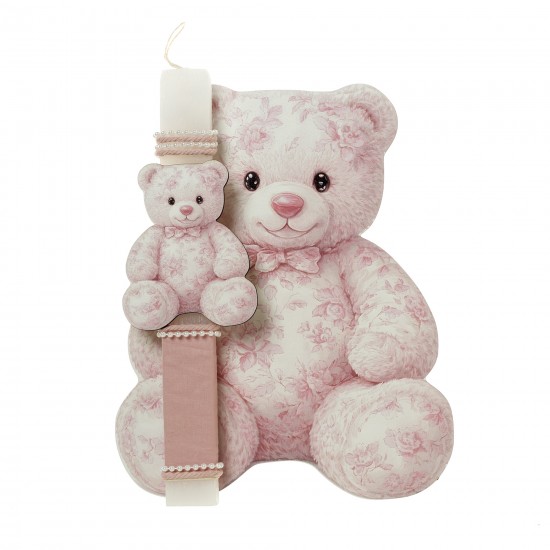 Πασχαλινή Λαμπάδα "Floral Teddy Bear" με Ξύλινο Διακοσμητικό Τοίχου ΠΛ-26108
