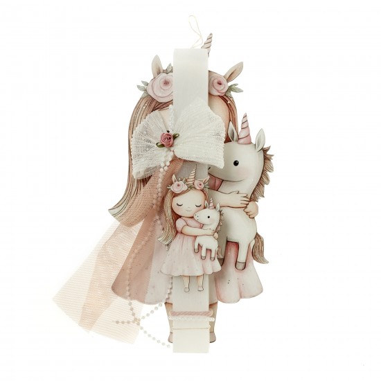 Πασχαλινή Λαμπάδα "Dreamy Girl & Unicorn" με Ξύλινο Διακοσμητικό Τοίχου ΠΛ-26107