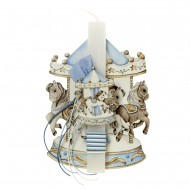 Πασχαλινή Λαμπάδα "Vintage Blue Carousel"  με Ξύλινο Διακοσμητικό Τοίχου ΠΛ-26114 