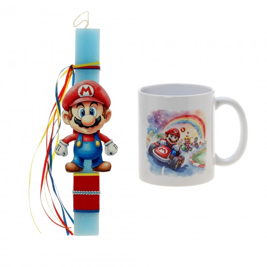 Πασχαλινό Σετ Super Mario: Αρωματική Λαμπάδα με Επιλογή Κούπα ή Παγούρι