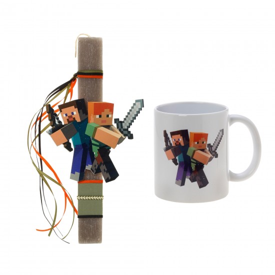 Πασχαλινό Σετ Minecraft: Αρωματική Λαμπάδα με Επιλογή Κούπα  ή Παγούρι