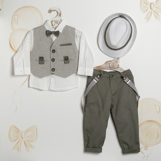 Βαπτιστικό Κουστούμι "Olive Herringbone Classic" ΚΔ-2602