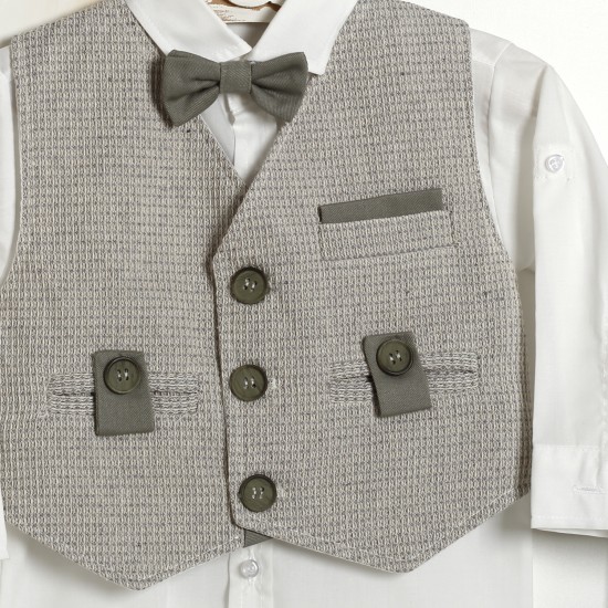 Βαπτιστικό Κουστούμι "Olive Herringbone Classic" ΚΔ-2602