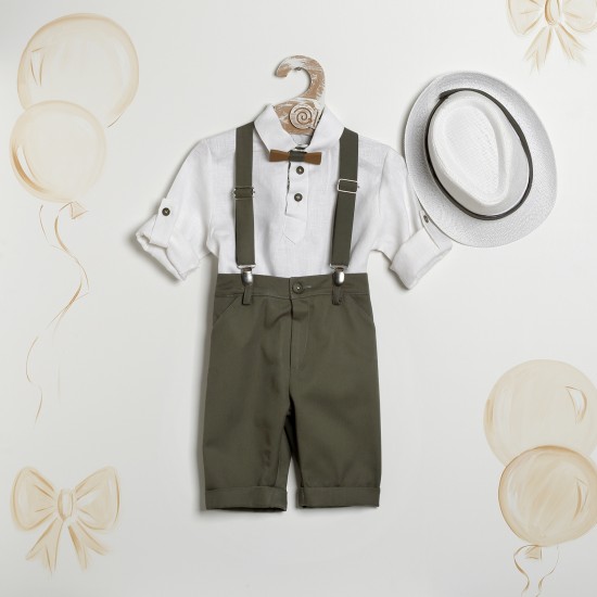Βαπτιστικό Κουστούμι "Rustic Olive Suspenders" Κ-2630