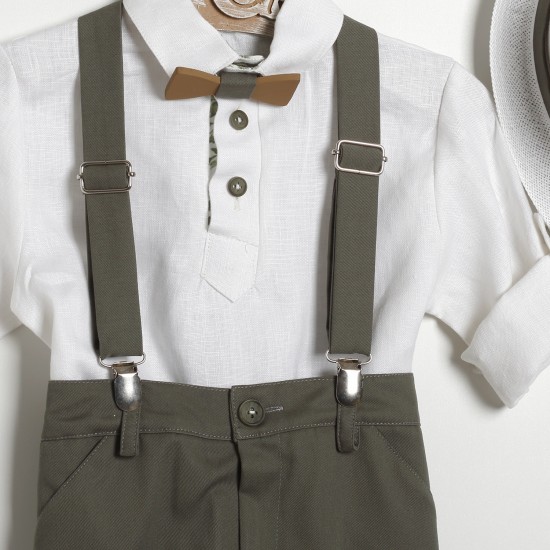 Βαπτιστικό Κουστούμι "Rustic Olive Suspenders" Κ-2630