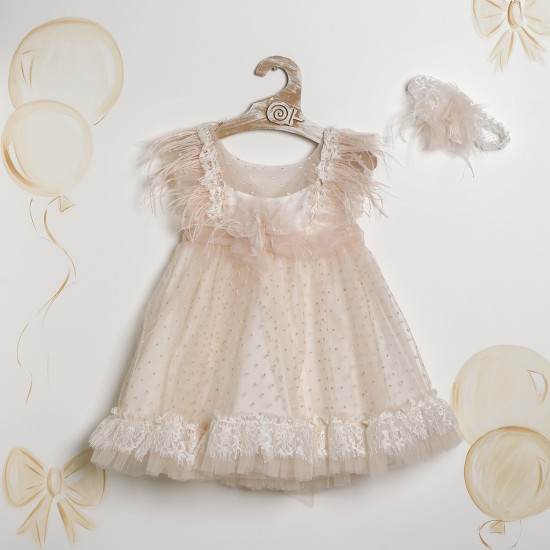 Βαπτιστικό Φόρεμα "Blush Feather Elegance" 2612