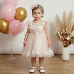 Βαπτιστικό Φόρεμα "Blush Feather Elegance" 2612