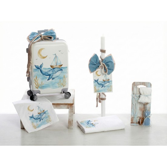 Σετ Βάπτισης Τρόλεϊ "Watercolor Whale & Boat"
