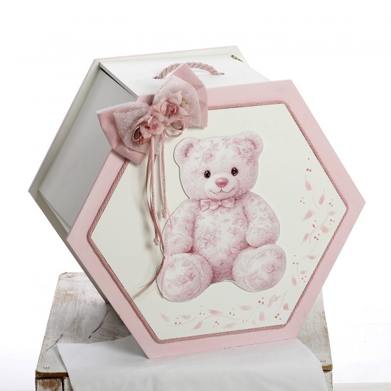 Σετ Βάπτισης Εξάγωνο Κουτί "Pink Bear"
